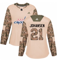 Women's Adidas Washington Capitals #21 Lucas Johansen Authentic Camo Veterans Day Practice NHL Jersey