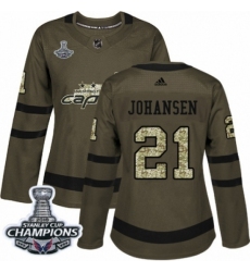 Women's Adidas Washington Capitals #21 Lucas Johansen Authentic Green Salute to Service 2018 Stanley Cup Final Champions NHL Jersey