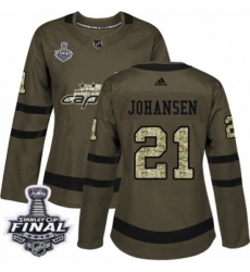 Women's Adidas Washington Capitals #21 Lucas Johansen Authentic Green Salute to Service 2018 Stanley Cup Final NHL Jersey