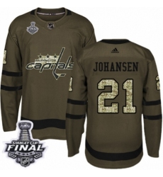 Youth Adidas Washington Capitals #21 Lucas Johansen Authentic Green Salute to Service 2018 Stanley Cup Final NHL Jersey