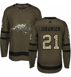 Youth Adidas Washington Capitals #21 Lucas Johansen Authentic Green Salute to Service NHL Jersey