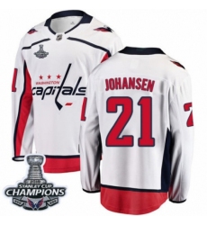 Youth Washington Capitals #21 Lucas Johansen Fanatics Branded White Away Breakaway 2018 Stanley Cup Final Champions NHL Jersey