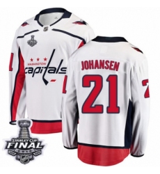 Youth Washington Capitals #21 Lucas Johansen Fanatics Branded White Away Breakaway 2018 Stanley Cup Final NHL Jersey