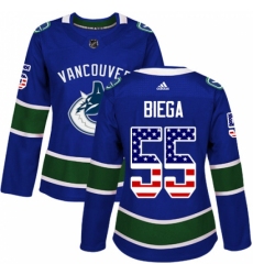 Women's Adidas Vancouver Canucks #55 Alex Biega Authentic Blue USA Flag Fashion NHL Jersey