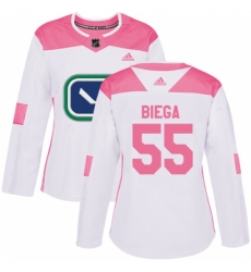 Women's Adidas Vancouver Canucks #55 Alex Biega Authentic White/Pink Fashion NHL Jersey