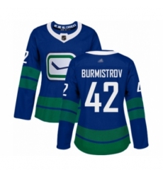 Women's Vancouver Canucks #42 Alex Burmistrov Authentic Royal Blue Alternate Hockey Jersey