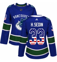 Women's Adidas Vancouver Canucks #33 Henrik Sedin Authentic Blue USA Flag Fashion NHL Jersey