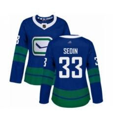 Women's Vancouver Canucks #33 Henrik Sedin Authentic Royal Blue Alternate Hockey Jersey