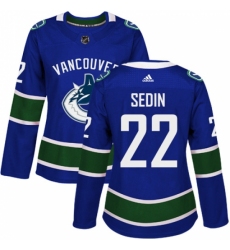 Women's Adidas Vancouver Canucks #22 Daniel Sedin Authentic Blue Home NHL Jersey