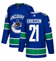 Men's Adidas Vancouver Canucks #21 Loui Eriksson Authentic Blue Home NHL Jersey