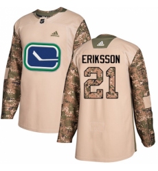 Men's Adidas Vancouver Canucks #21 Loui Eriksson Authentic Camo Veterans Day Practice NHL Jersey