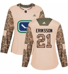 Women's Adidas Vancouver Canucks #21 Loui Eriksson Authentic Camo Veterans Day Practice NHL Jersey