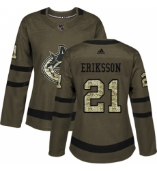 Women's Adidas Vancouver Canucks #21 Loui Eriksson Authentic Green Salute to Service NHL Jersey