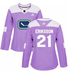 Women's Adidas Vancouver Canucks #21 Loui Eriksson Authentic Purple Fights Cancer Practice NHL Jersey