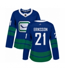 Women's Vancouver Canucks #21 Loui Eriksson Authentic Royal Blue Alternate Hockey Jersey