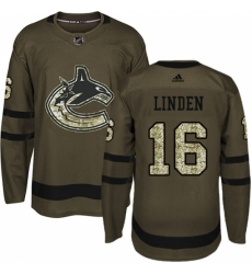 Men's Adidas Vancouver Canucks #16 Trevor Linden Authentic Green Salute to Service NHL Jersey