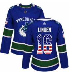 Women's Adidas Vancouver Canucks #16 Trevor Linden Authentic Blue USA Flag Fashion NHL Jersey