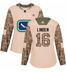 Women's Adidas Vancouver Canucks #16 Trevor Linden Authentic Camo Veterans Day Practice NHL Jersey