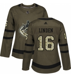 Women's Adidas Vancouver Canucks #16 Trevor Linden Authentic Green Salute to Service NHL Jersey