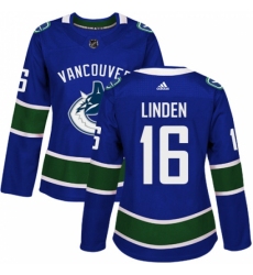 Women's Adidas Vancouver Canucks #16 Trevor Linden Premier Blue Home NHL Jersey