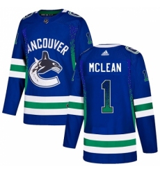 Men's Adidas Vancouver Canucks #1 Kirk Mclean Authentic Blue Drift Fashion NHL Jersey