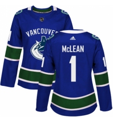 Women's Adidas Vancouver Canucks #1 Kirk Mclean Authentic Blue Home NHL Jersey