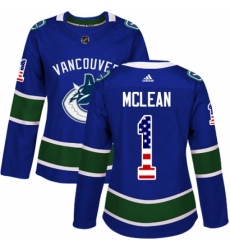 Women's Adidas Vancouver Canucks #1 Kirk Mclean Authentic Blue USA Flag Fashion NHL Jersey