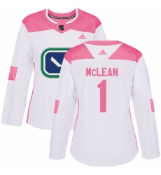 Women's Adidas Vancouver Canucks #1 Kirk Mclean Authentic White/Pink Fashion NHL Jersey