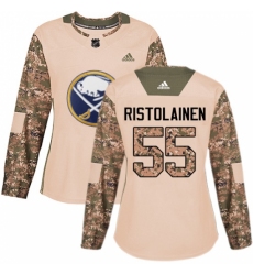 Women's Adidas Buffalo Sabres #55 Rasmus Ristolainen Authentic Camo Veterans Day Practice NHL Jersey