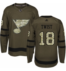 Men's Adidas St. Louis Blues #18 Tony Twist Authentic Green Salute to Service NHL Jersey