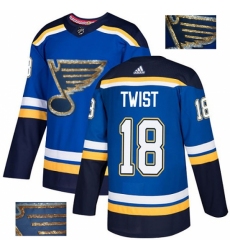 Men's Adidas St. Louis Blues #18 Tony Twist Authentic Royal Blue Fashion Gold NHL Jersey