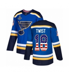 Men's St. Louis Blues #18 Tony Twist Authentic Blue USA Flag Fashion 2019 Stanley Cup Champions Hockey Jersey