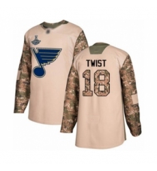 Men's St. Louis Blues #18 Tony Twist Authentic Camo Veterans Day Practice 2019 Stanley Cup Champions Hockey Jersey