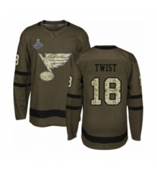 Men's St. Louis Blues #18 Tony Twist Authentic Green Salute to Service 2019 Stanley Cup Champions Hockey Jersey