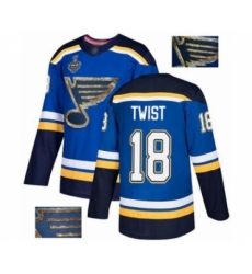 Men's St. Louis Blues #18 Tony Twist Authentic Royal Blue Fashion Gold 2019 Stanley Cup Final Bound Hockey Jersey