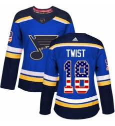 Women's Adidas St. Louis Blues #18 Tony Twist Authentic Blue USA Flag Fashion NHL Jersey