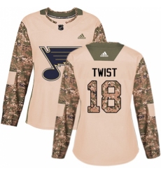 Women's Adidas St. Louis Blues #18 Tony Twist Authentic Camo Veterans Day Practice NHL Jersey