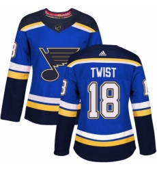 Women's Adidas St. Louis Blues #18 Tony Twist Authentic Royal Blue Home NHL Jersey