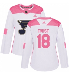 Women's Adidas St. Louis Blues #18 Tony Twist Authentic White/Pink Fashion NHL Jersey