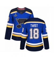 Women's St. Louis Blues #18 Tony Twist Authentic Royal Blue Home 2019 Stanley Cup Champions Hockey Jersey