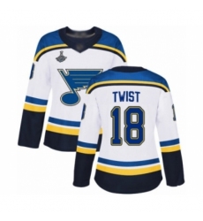 Women's St. Louis Blues #18 Tony Twist Authentic White Away 2019 Stanley Cup Champions Hockey Jersey