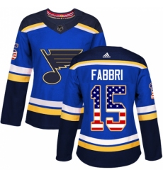 Women's Adidas St. Louis Blues #15 Robby Fabbri Authentic Blue USA Flag Fashion NHL Jersey