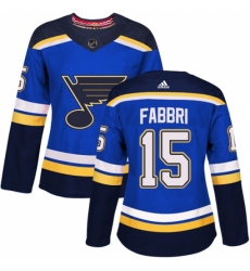 Women's Adidas St. Louis Blues #15 Robby Fabbri Authentic Royal Blue Home NHL Jersey