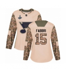 Women's St. Louis Blues #15 Robby Fabbri Authentic Camo Veterans Day Practice 2019 Stanley Cup Champions Hockey Jersey