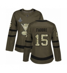 Women's St. Louis Blues #15 Robby Fabbri Authentic Green Salute to Service 2019 Stanley Cup Champions Hockey Jersey