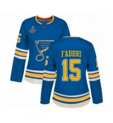 Women's St. Louis Blues #15 Robby Fabbri Authentic Navy Blue Alternate 2019 Stanley Cup Champions Hockey Jersey