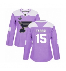 Women's St. Louis Blues #15 Robby Fabbri Authentic Purple Fights Cancer Practice 2019 Stanley Cup Champions Hockey Jersey