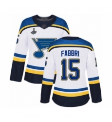 Women's St. Louis Blues #15 Robby Fabbri Authentic White Away 2019 Stanley Cup Champions Hockey Jersey