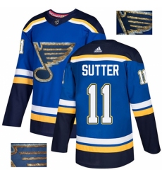 Men's Adidas St. Louis Blues #11 Brian Sutter Authentic Royal Blue Fashion Gold NHL Jersey