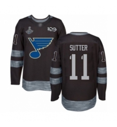 Men's St. Louis Blues #11 Brian Sutter Authentic Black 1917-2017 100th Anniversary 2019 Stanley Cup Champions Hockey Jersey